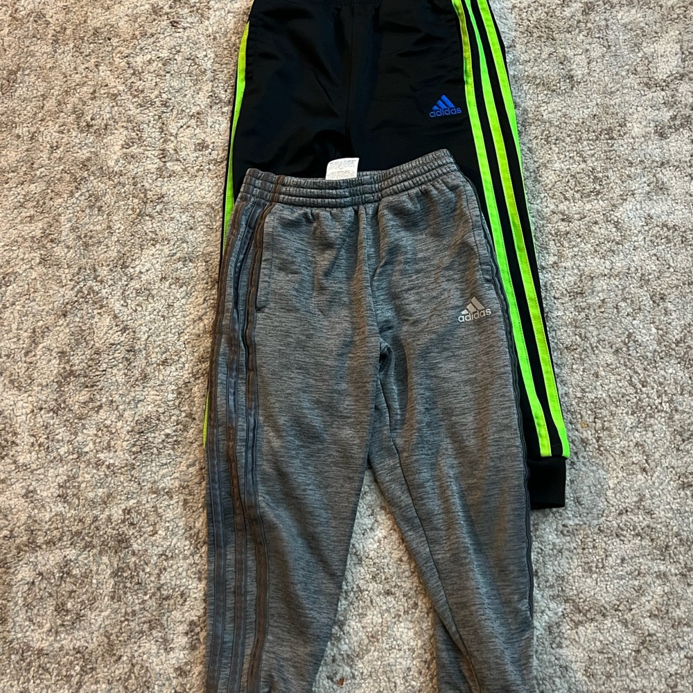 Adidas Kids Sweatpants in Black and Gray with Neon Green Stripes